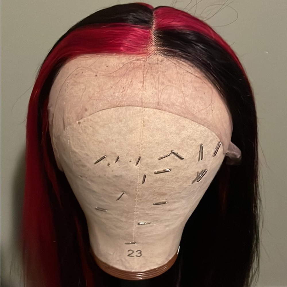 T-part 18 inches pink/black human hair wig
